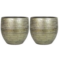 Set van 2x plantenpot/bloempot keramiek glans goud stones patroon - D18/H16 cm - thumbnail