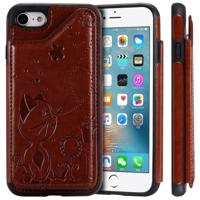 Voor iPhone 8/7 kat Bee reliëf patroon schokbestendige beschermende case met kaartsleuven & fotolijstjes (bruin)