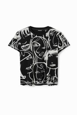 T-shirt met contrasterende gezichten - BLACK - XL