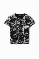 T-shirt met contrasterende gezichten - BLACK - XL