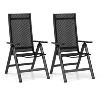 Set van 2 Opvouwbare Terrasstoelen Lichtgewicht Tuinstoelen met 7-Voudig Verstelbare Rugleuning Armleuningen Inklapbare Balkonstoelen