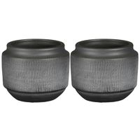 2x stuks plantenpot/bloempot - zwart met relief - D15/H13 cm