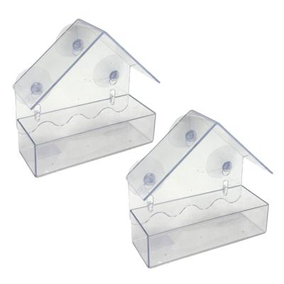 Haushaltshelden Vogel voederhuisje raam - 2x - transparant - kunststof - vogelzaad vogelhuisje