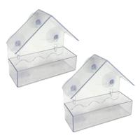 Haushaltshelden Vogel voederhuisje raam - 2x - transparant - kunststof - vogelzaad vogelhuisje