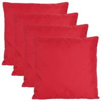 Buiten of tuin sier kussens - 4x - rood - 45 x 45 cm - binnen/buiten - tuinbank