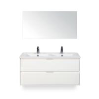 Porto Badmeubelset 120 cm - 2 laden Wit Hoogglans - Keramische Wastafel Wit Slim - met Spiegel