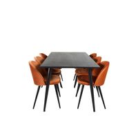 Dipp180x90BLBL eethoek eetkamertafel zwart en 6 Velvet eetkamerstal velours oranje, zwart. - thumbnail