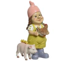 Tuinkabouter vrouw met dieren - kunststeen - H29 cm