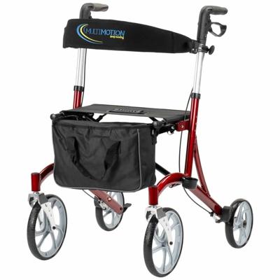 Lichtgewicht Rollator Cruiser | Rood | Grote voor wielen | Met rugband, tas en stokhouder | MultiMotion | Aluminium