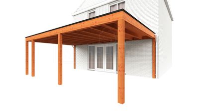 Trendhout Aanbouwveranda Modena 695x485 cm - model links- Plat dak- Hout- Trendhout