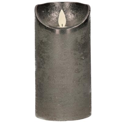 Led kaars/stompkaars - antraciet grijs - H15 x D7,5 cm - wax - warm wit licht - bewegende vlam