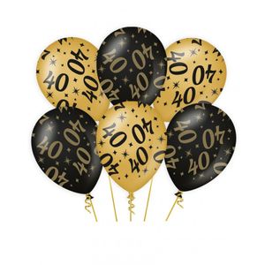 12x stuks leeftijd verjaardag feest ballonnen 40 jaar geworden zwart/goud 30 cm