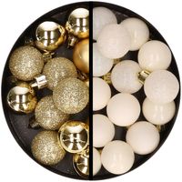 34x stuks kunststof kerstballen goud en wolwit 3 cm - Kerstbal
