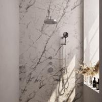BRAUER Stripe Thermostatische Inbouw Regendouche - SET 11 - 25cm douchekop - gebogen muurarm - 3-standen handdouche - doucheslang - geïntegreerde glijstang - chroom 5-CE-385