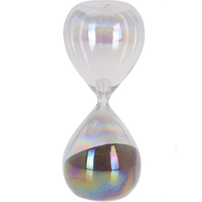 Decoratie zandloper donkergrijs parelmoer van glas 6 x 6 x 15 cm Decoratie zandloper donkergrijs parelmoer van glas 6 x 6 x 15 cm