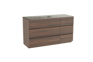 Storke Edge staand badmeubel 140 x 52 cm notenhout met Diva asymmetrisch linkse wastafel in top solid zijdegrijs