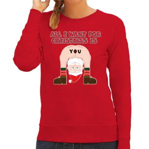 Foute Kersttrui/sweater voor dames - all I want is - rood - blote kont - kerstman