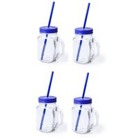 6x stuks glazen Mason Jar drinkbekers blauwe dop/rietje 500 ml