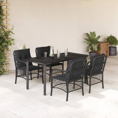 5-delige Tuinset met kussens poly rattan zwart