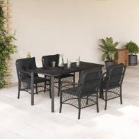 5-delige Tuinset met kussens poly rattan zwart