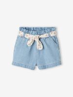 Paperbag short met riem voor baby gebleekt denim