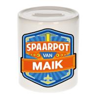 Kinder spaarpot met naam - Maik - keramiek - met dop - wit - Sparen - Spaargeld van Maik