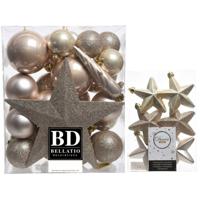 Kerstversiering kunststof kerstballen met piek parel/champagne 5-6-8 cm pakket van 39x stuks - Kerstbal