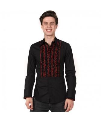Ruffles Shirt, Black with red Ruffles-S