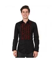 Ruffles Shirt, Black with red Ruffles-S - thumbnail