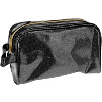 Toilettas/make-up tas glitter zwart 25 cm