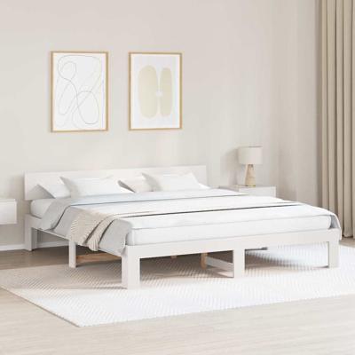 Bedframe met hoofdeinde Wit 180 x 200 cm Massief grenenhout