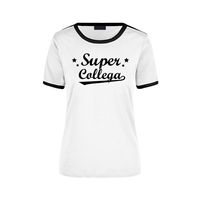 Super collega cadeau ringer t-shirt wit met zwarte randjes voor dames - Afscheid/verjaardag cadeau XL  -