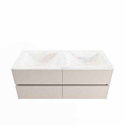 MONDIAZ VICA-DLUX 120cm badmeubel onderkast Linen 4 lades. Inbouw wastafel CLOUD dubbel 2 kraangaten, kleur Ostra.