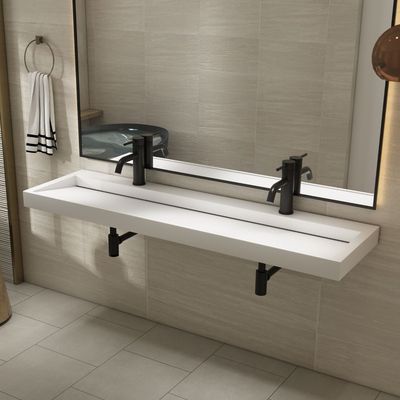 Saniclear Hoya wastafel met 2 kraangaten 140x45.5x8 cm solid surface wit mat