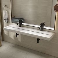 Saniclear Hoya wastafel met 2 kraangaten 140x45.5x8 cm solid surface wit mat