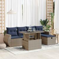 6-delige Loungeset met kussens poly rattan acacia bruin
