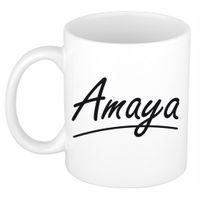 Naam cadeau mok / beker Amaya met sierlijke letters 300 ml - thumbnail