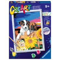 Ravensburger CreArt Schilderen op nummer zonsondergang honden - thumbnail
