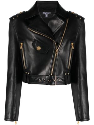 Balmain veste en cuir à fermeture zippée - Noir