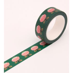 Clap Clap Poppy Floral Washi Tape Deep Green