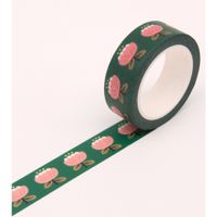 Clap Clap Poppy Floral Washi Tape Deep Green - thumbnail