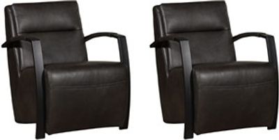 Set van 2 Donkergrijze leren industriële stalen fauteuils Arrival - Granada leer Graphite (donkergrijs leer)