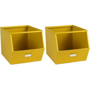 Stapelbare opbergmand Open Metal Box - 2x - L23 x B32 x H21 cm - metaal - geel