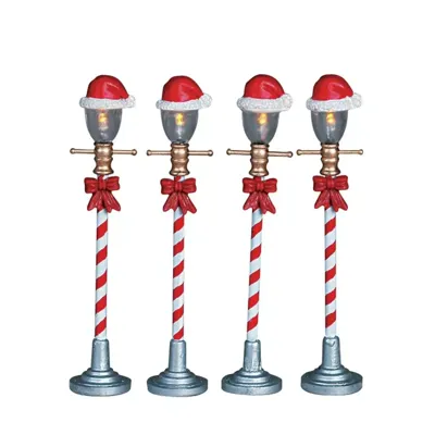 Lemax santa hat street lamp s/4 verlichte straatlantaarn Santa&apos;s Wonderland 2006