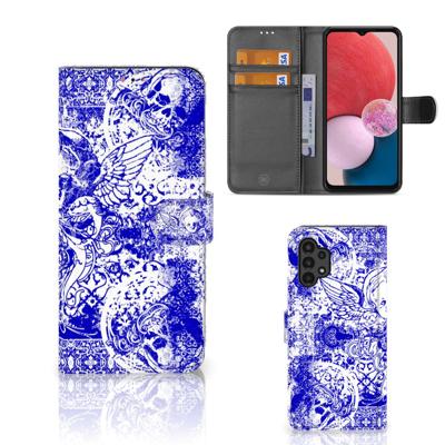 Telefoonhoesje met Naam Samsung Galaxy A13 (4G) Angel Skull Blauw