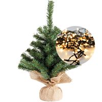 Mini kerstboom 45 cm - met kerstverlichting warm wit 300 cm - 40 leds - thumbnail