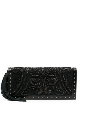 Balmain pochette en cuir à ornements en cristal - Noir