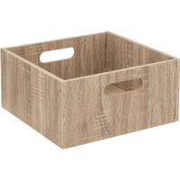 Opbergmand/kastmand 14 liter bruin/naturel van hout 31 x 31 x 15 cm - thumbnail