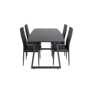 IncaBLBL eethoek eetkamertafel uitschuifbare tafel lengte cm 160 / 200 zwart en 4 Slim High Back eetkamerstal PU