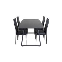 IncaBLBL eethoek eetkamertafel uitschuifbare tafel lengte cm 160 / 200 zwart en 4 Slim High Back eetkamerstal PU